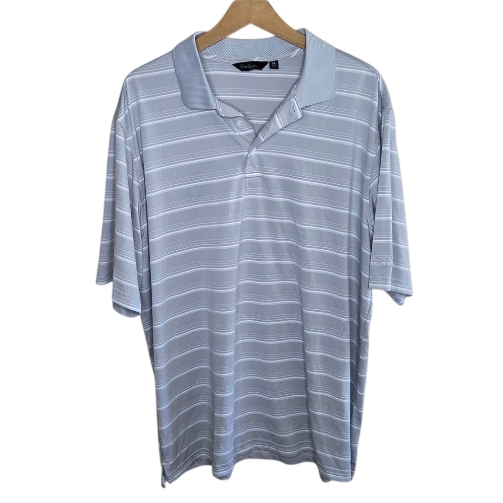 Walter Hagen Gray White Striped Short Sleeve Polo Size XL Golf Athleisure